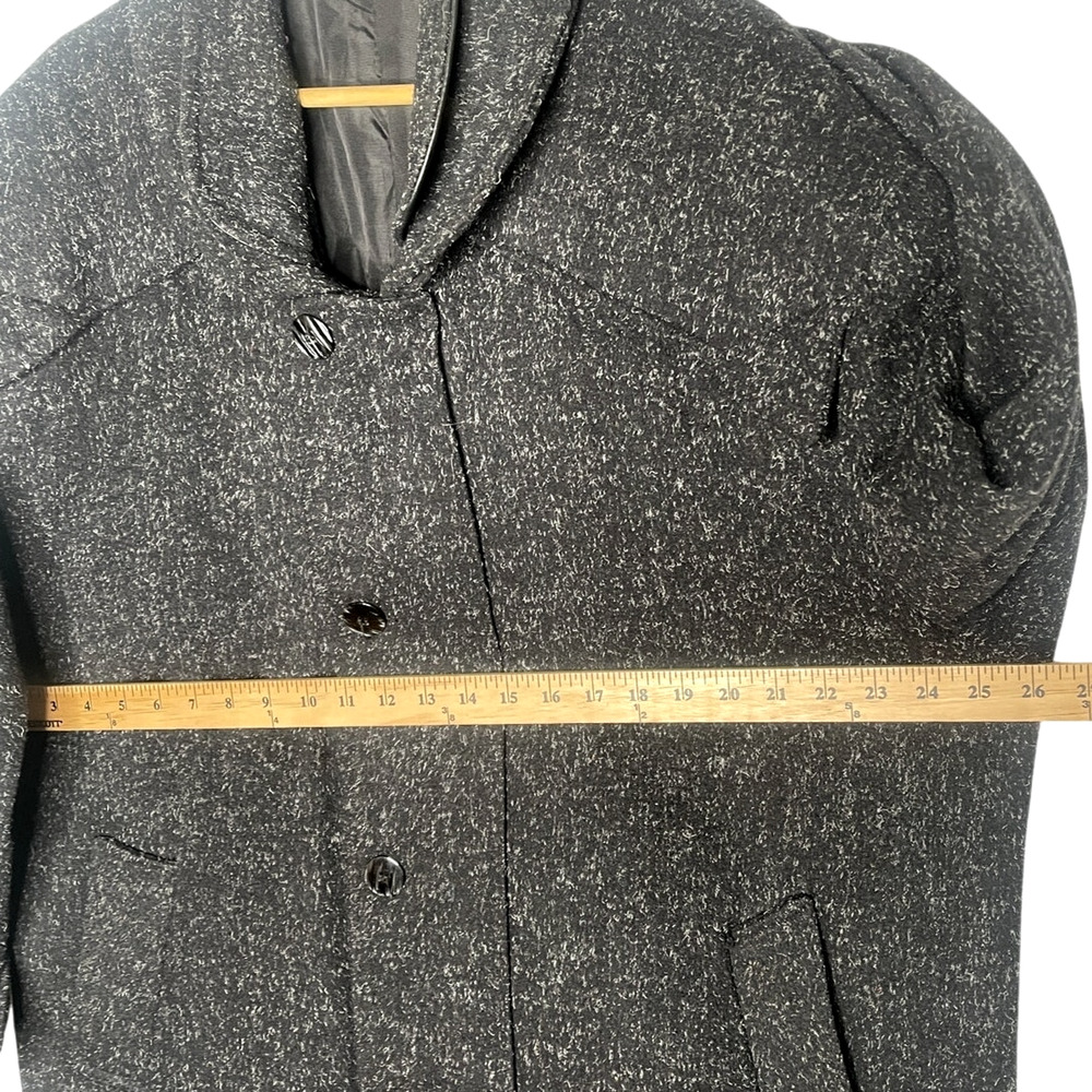 Neiman Marcus L Speckled Wool Coat  $750 Leather Oversized Slouchy Jacket Black - Picture 13 of 15